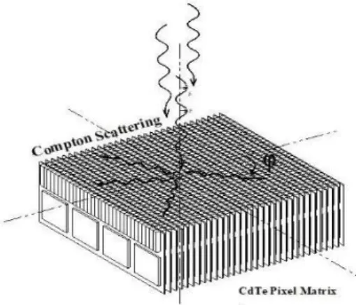 Figure  1.  A  schematic  of  a  CdTe/CZT  segmented  spectrometer.  The  impinging  photons  can  be  scattered inside the same sensitive volume