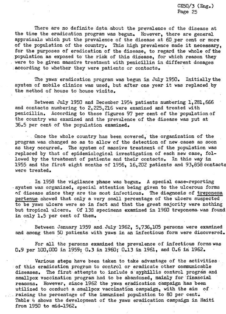 Table  4 shows  the  development  of the  yaws  eradication  campaign in Haiti from 1950 to  mid-1962.