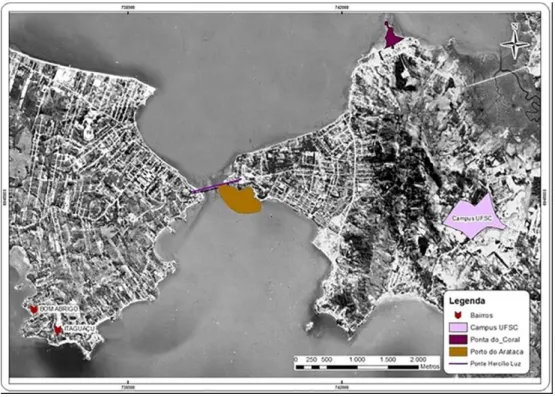 Figura 1 Transformações urbanas na região central de Florianópolis em 1955 (Lopes, 2015)