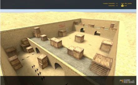 Figure 3.3: An Example of a Map in the Counter Strike Game. It contains all assets needed for that map to be played out such as walls, boxes, guns etc.