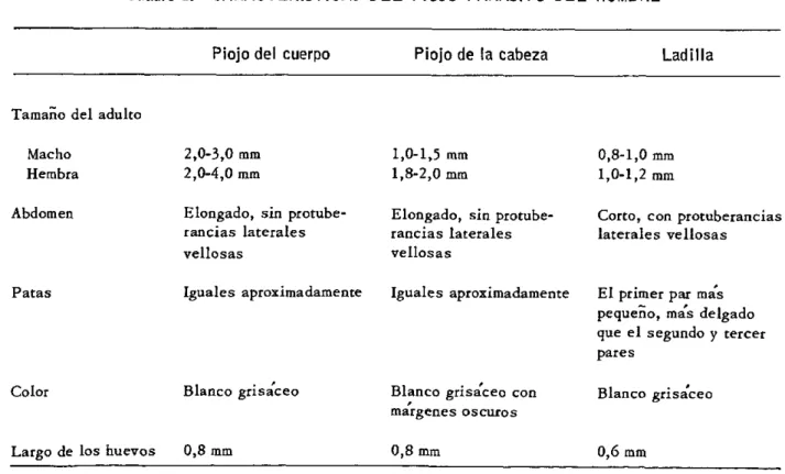 Cuadro  1.  CARACTERISTICAS  DEL  PIOJO  PARASITO  DEL  HOMBRE