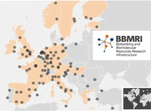 Figure 1 - Distribution of Biobanks in Europe according to BBMRI.(Adapted from BBMRI) 