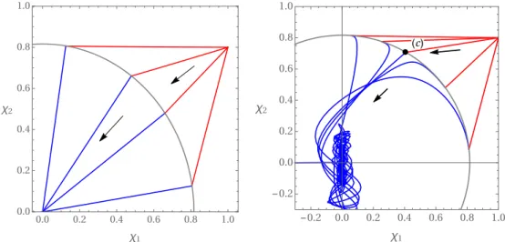 Figure 2.3: This figure represents a set of trajectories evolving in the (χ 1 , χ 2 ) space