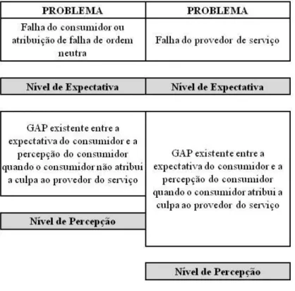 Figura 2 - Expectativas e percepções no serviço. Consequências da atribuição causal ao provedor  de serviço em serviços intangíveis