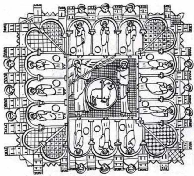 Figura 9- Jerusalém Celeste imaginada durante a Idade Média. Pode-se Notar similirades com o claustro Monástico