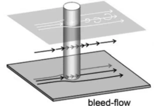 Fig. 2.6- Esquema do escoamento bleed-flow em torno de uma estrutura  porosa (Schnauder &amp; Moggridge, 2009)