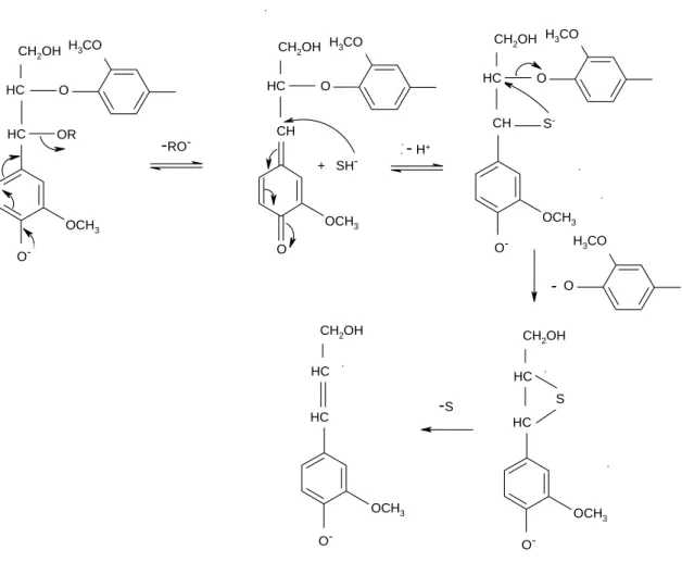 Figura I.25 – Quebra da ligação  β -O-4 por ataque nucleofílico do ião hidrogenossulfureto 