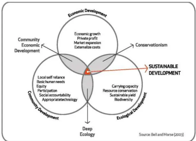 Fig. 1 - The interactions between ecological, economic and social (community) development