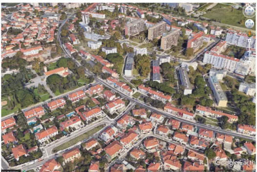 Fig. 1- Vista aérea dos bairros de Encarnação e Olivais Norte. Fonte: Google Earth. 