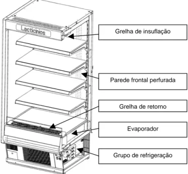 Fig. 1 – Configuração típica de um expositor refrigerado vertical aberto. 