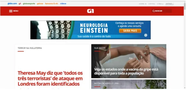 Figura 3: captura de tela do G1 em sua versão web   Fonte: G1 Portal de Notícias 