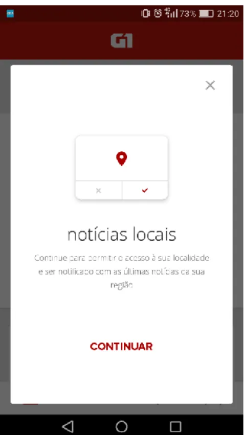 Figura 7: informação sobre localização ao abrir o aplicativo em Portugal   Fonte: G1 Portal de Notícias