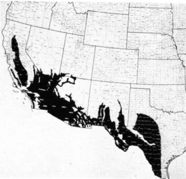 FIGURE  4  -  The  Lower  Sonoran  Life  Zone  of  the  United  States  of  America.  The  endemic  orea  for  coccidioidomyco-  sis  is  within  this  zone  and  covers  most  of  it