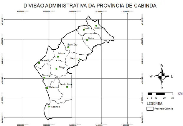 Figura 3.1 - Divisão Administrativa de Cabinda (Adaptado de A1). 