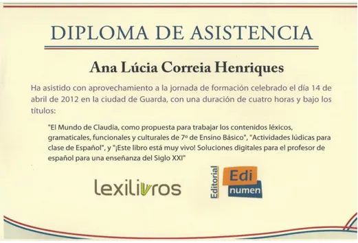 Figura 8 Certificado de Cursos de Formação para Professores de Espanhol