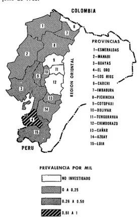 FIGURA  P-Prevalencia  de  la  lepra  en  el  Ecuador,  30  de  junio  de  1965. 