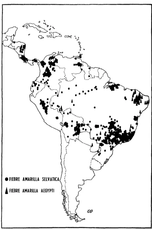 FIGURA  2-Zonas  de  las  Américas  en  las  que  se  notificó  fiebre  amarilla  de  1932  a  1955