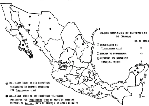 FIGURA  l-lugares  de  la  República  Mexicana  en  que  se  han  encontrado  casos  de  enfermedad  de  Chagas