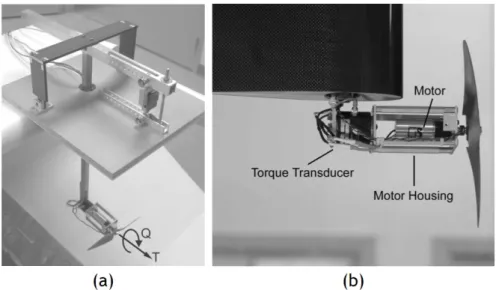 Figure 1.2: Experimental setup used by Uhlig [12]. (a) Without faring. (b) In-detail motor xture assembly.