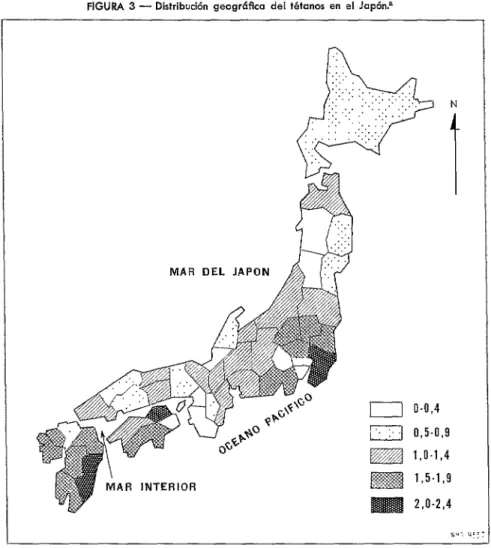 FIGURA  3  -  Distribución  geográfico  del  tétanos  en  el  Japón? 