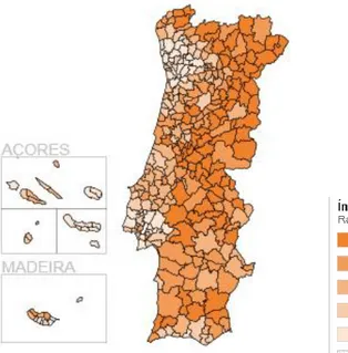 Figura 2 - Índice de Envelhecimento por municípios, 2011  Fonte: INE, PORDATA (2011) 