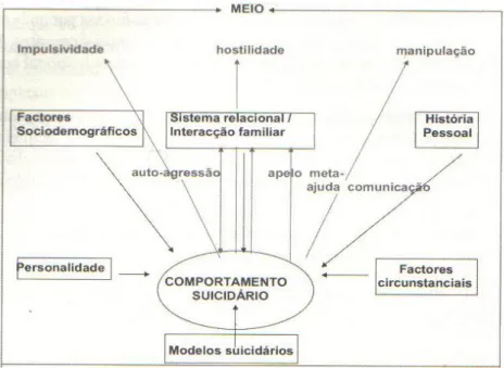 Figura 3 - Modelo esquemático do comportamento suicidário  Fonte: Peixoto; Saraiva; Sampaio (2006) 