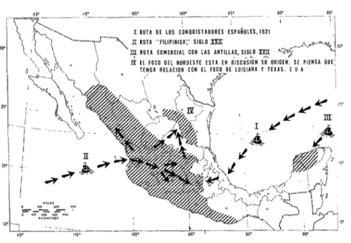 FIGURA  I-Origen  y  vías  de  penetración  de  la  lepra  en  México. 