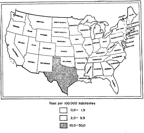 FIG.  3.-Distribución  de  los  casos  de  malaria  notificados  en  los  Estados  Unidos,  1960