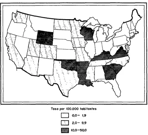 FIG.  4.-Distribución  de  los  casos  de  malaria  notijicados  en  los  Estados  Unidos,  1952