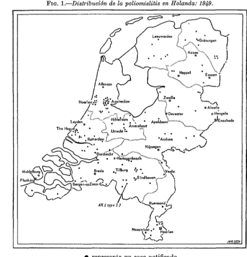 FIG.  l.-Distribución  de la  poliomielitis  en Holanda:  í949. 