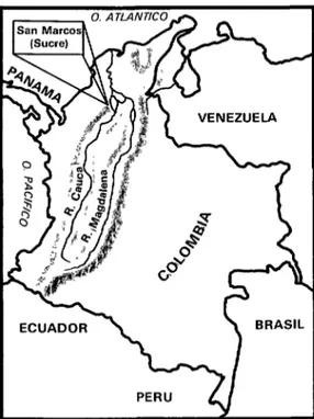 FIGURA  l-Mapa  de  la  región  donde  se  captu-  raron  todos  los  ejemplares  de  Aotus  lemurinus  griseimembra