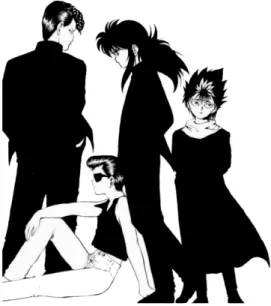 Fig. 06 -  Kuwabara, Kurama Hiei e Yusuke: personagens principais do mangá Yu Yu Hakusho