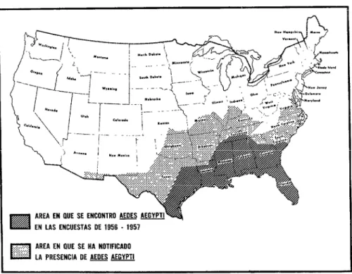FIG.  2.-Dislribuci6n  del  Aedes  aegypti  en  Estados  Unidos. 