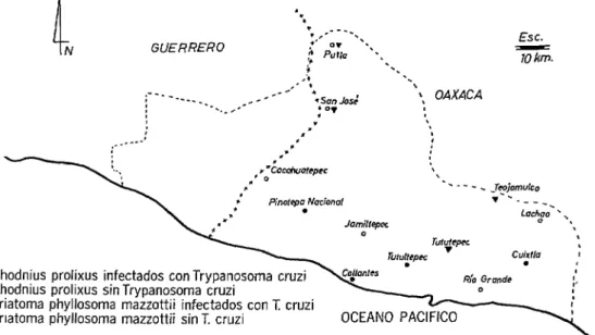 FIG.  S.-Datos  actuales  sobre  triatomideos  en  la  Mixteca  Baja. 