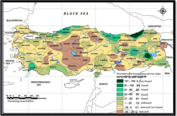 Figure 4: Illustrates climates in Turkey using the Thornthwaite climate classification (URL-3, 2014) 