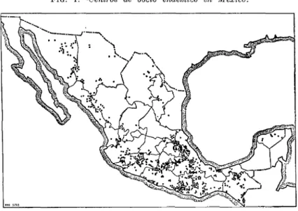 FIG.  l.-Centros  de  bocio  endíwnico  en  Mdxico. 