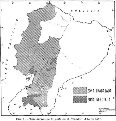 FIG.  l.-Distribución  de  la  peste  en  el  Ecuador:  Año  de  1951. 