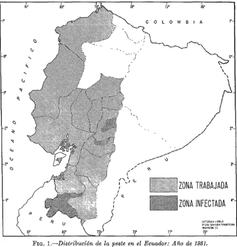 FIG.  l.-Distribución  de  la  peste  en  el  Ecuador:  Año  de  1951. 