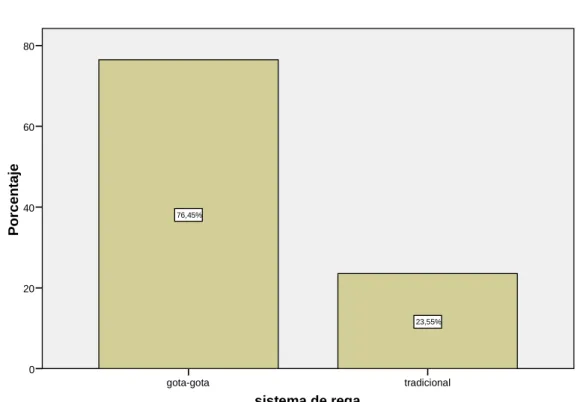 Figura 4.  Percentagem dos casos inquiridos nos dois sistemas de rega 