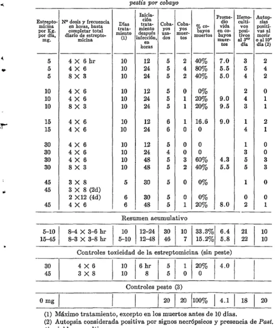 TABLA  VIII.-Accidn  terapéutica  de  la  estreptomicina  en  la  infeccidn  pestosa  experimental  del  cobayo.-Indculo  infectante:  fO,OOO,OOO  de Past