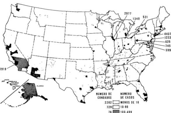 FIGURA  1  -  Distribución  de  los  casos  de  tuberculosis  en  Estados  Unidos,  por  condados,  1962