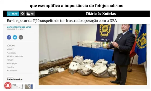 Figura 1: Exemplo de material fotográfico divulgando no jornal Diário de Notícias e  que exemplifica a importância do fotojornalismo 