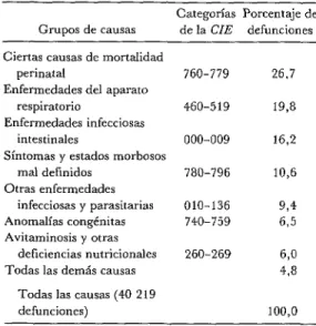 CUADRO  l-Grupos  principales  de  causas  de  defunciones  de  lactantes  en  Rio  Grande  do  Sul,  1974-l  978