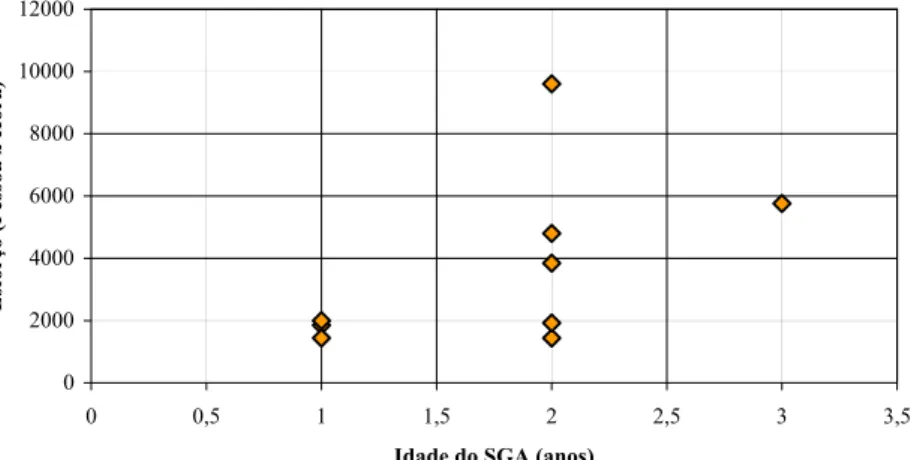 Figura 13 – Relação entre o esforço de implementação do SGA  e a idade do sistema