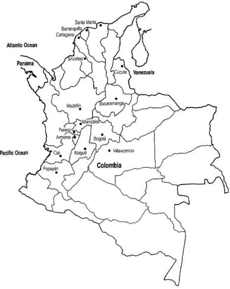 Figure  1.  A  map of Colombia  showing  cities where  AIDS  cases were  reported  in  1983-1987