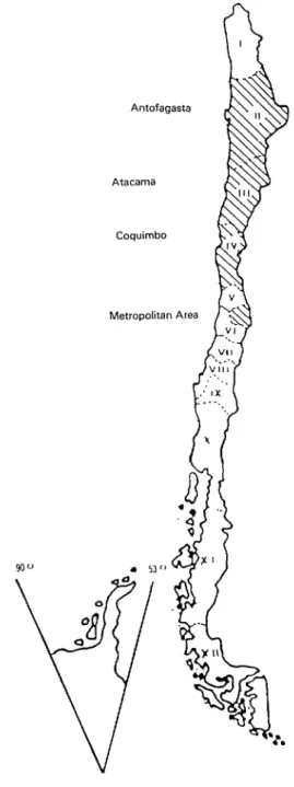 FIGURE  1.  A map of Chile showing the three regions and  (10).  The  statistical  significance  of  ob- 