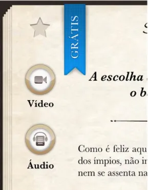 Figura 1 – exemplo de falsa affordance (faixa azul) em um livro digital, em um contexto de affordances percebidas (estrela, vídeo e áudio).