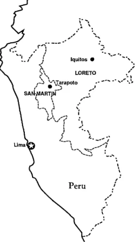 Figure  1.  A  map  of  Peru  showing  the  locations  of  lquitos  and  Tarapoto. 