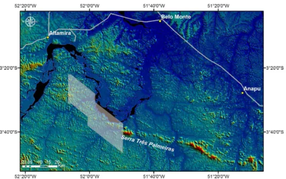 Figura  1-  O  polígono  irregular  indica  a  localização  da  área  estudo  desta  dissertação  de  mestrado  na  região  de  Volta  Grande  do  Xingu  estado  do  Pará
