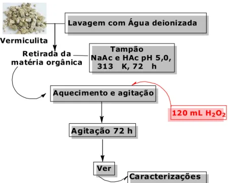 Figura  21-  Fluxograma  representando  o  procedimento  adotado  para  purificação da vermiculita natural [Fonte: Própria autora]